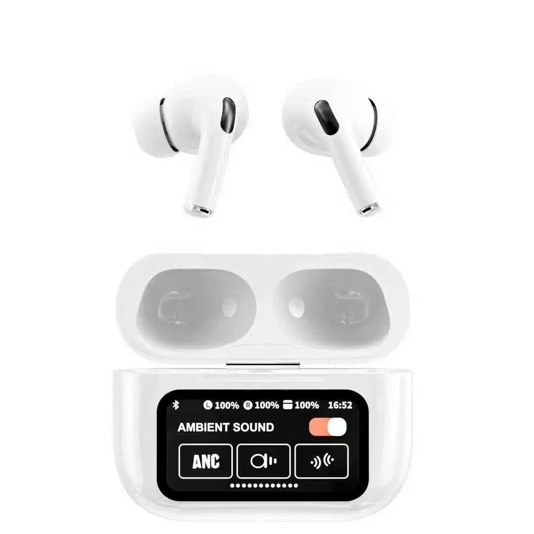 A9 Pro AirPods: Smart ANC/ENC Wireless Earbuds with Touchscreen Display & Bluetooth 5.4 - Crystal Clear Audio for Android/iPhone