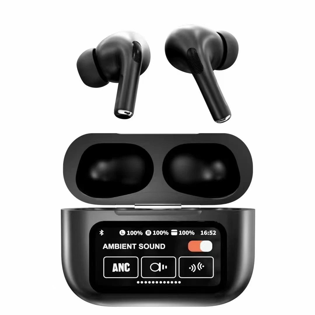 A9 Pro AirPods: Smart ANC/ENC Wireless Earbuds with Touchscreen Display & Bluetooth 5.4 - Crystal Clear Audio for Android/iPhone