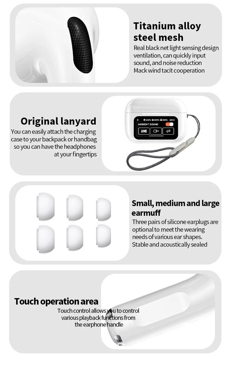 A9 Pro AirPods: Smart ANC/ENC Wireless Earbuds with Touchscreen Display & Bluetooth 5.4 - Crystal Clear Audio for Android/iPhone